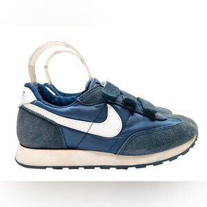 Vintage 1980s Nike Classic Sneakers Velcro Strap Blue Nylon Suede Swoosh M 7 W 9